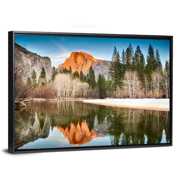 Half Dome In Merced River Canvas Wall Art-3 Horizontal-Gallery Wrap-25" x 16"-Tiaracle