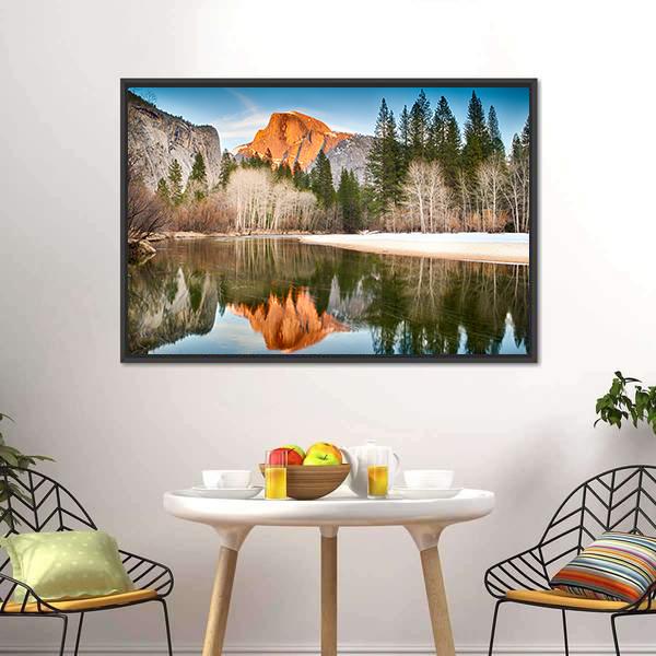 Half Dome In Merced River Canvas Wall Art-3 Horizontal-Gallery Wrap-25" x 16"-Tiaracle