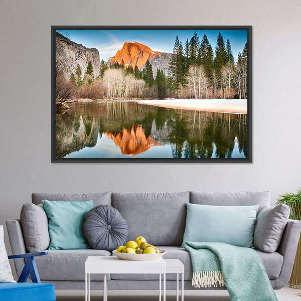 Half Dome In Merced River Canvas Wall Art-3 Horizontal-Gallery Wrap-25" x 16"-Tiaracle
