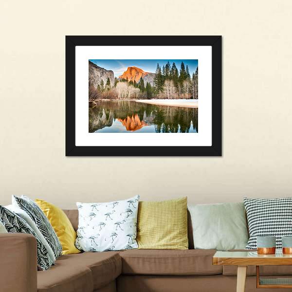 Half Dome In Merced River Canvas Wall Art-3 Horizontal-Gallery Wrap-25" x 16"-Tiaracle