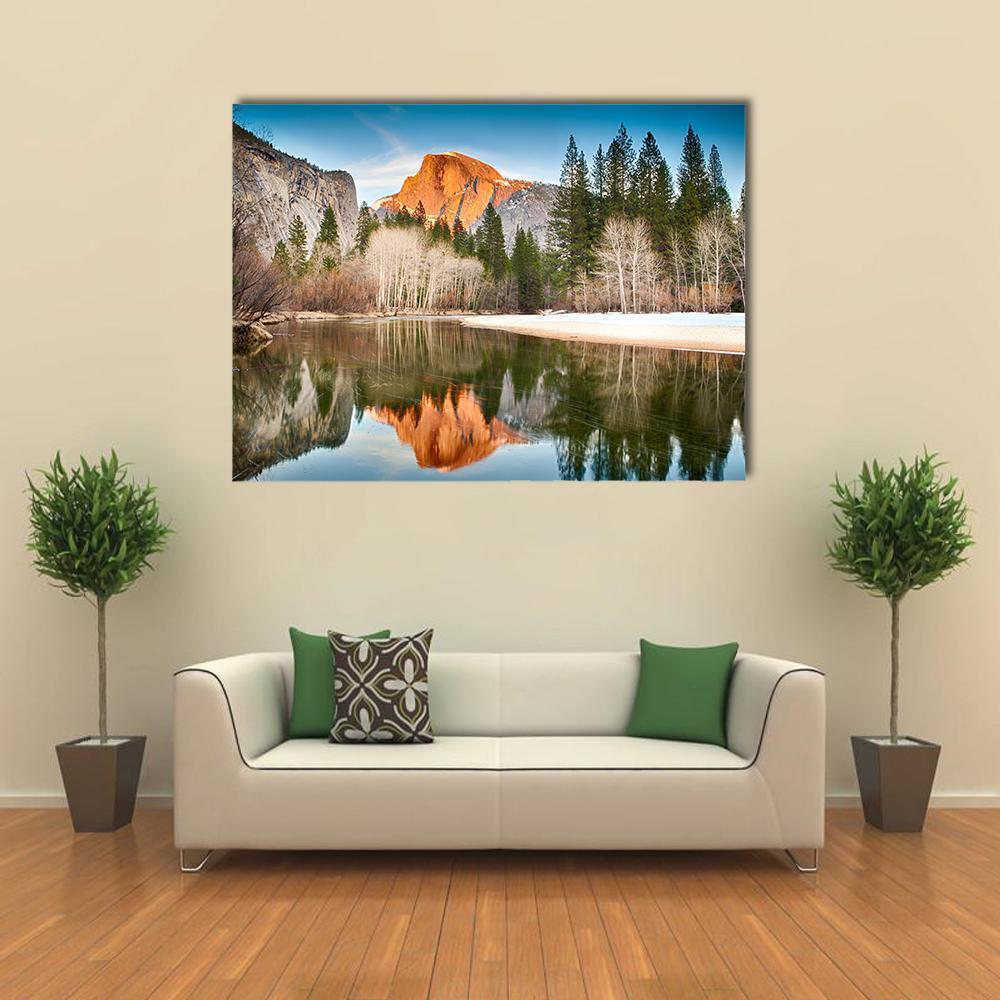 Half Dome In Merced River Canvas Wall Art-1 Piece-Gallery Wrap-48" x 32"-Tiaracle