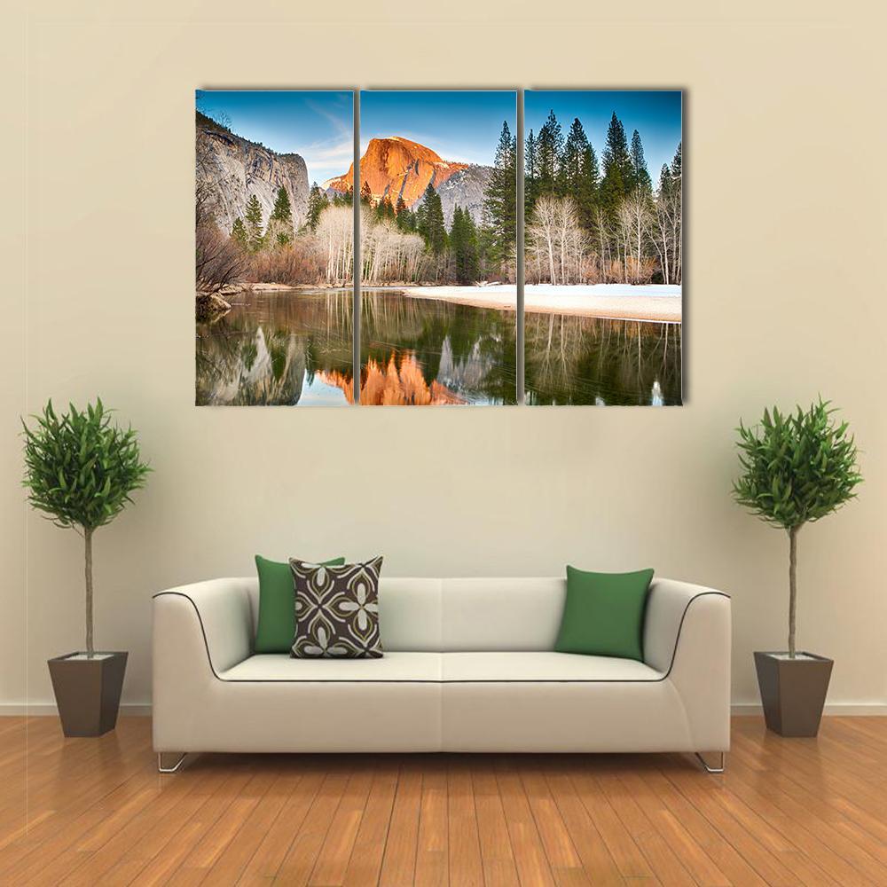 Half Dome In Merced River Canvas Wall Art-3 Horizontal-Gallery Wrap-37" x 24"-Tiaracle