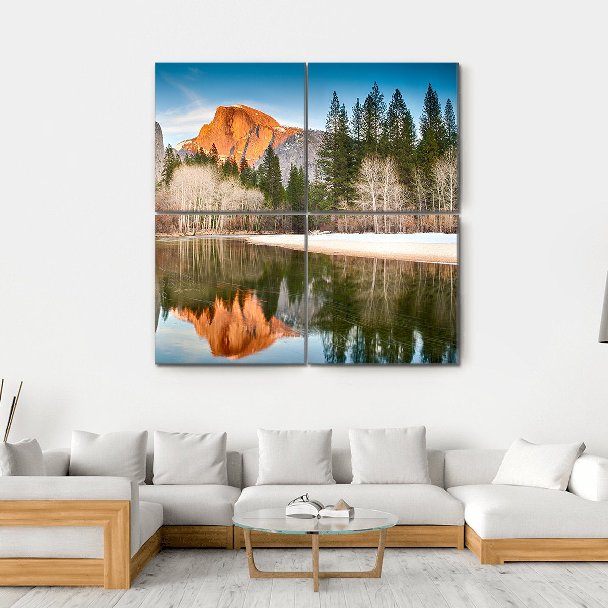 Half Dome In Merced River Canvas Wall Art-4 Square-Gallery Wrap-17" x 17"-Tiaracle