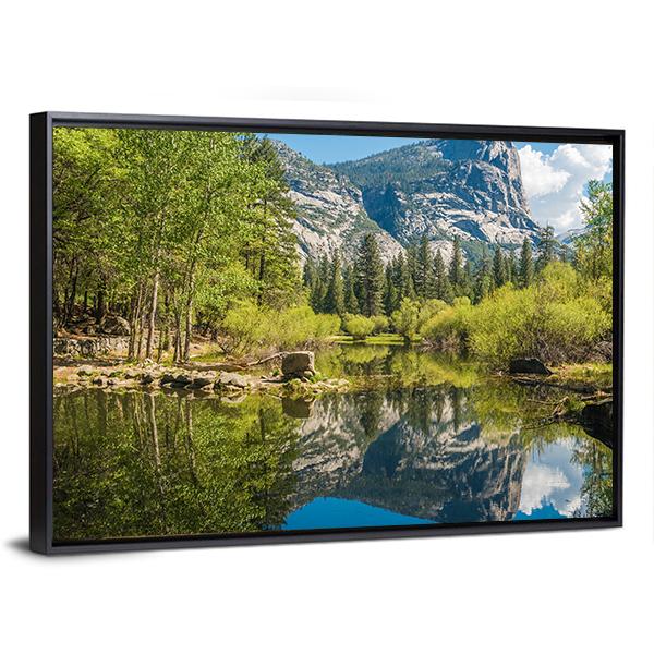 Half Dome Reflecting In Mirror Lake Canvas Wall Art-3 Horizontal-Gallery Wrap-25" x 16"-Tiaracle