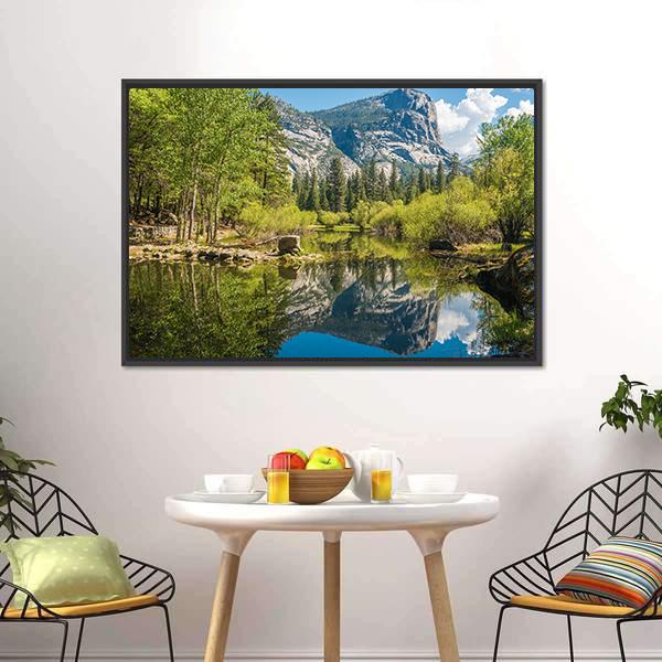 Half Dome Reflecting In Mirror Lake Canvas Wall Art-3 Horizontal-Gallery Wrap-25" x 16"-Tiaracle