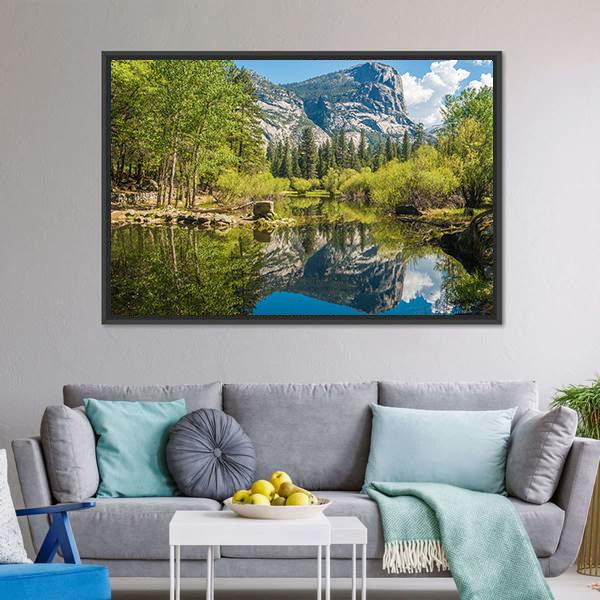Half Dome Reflecting In Mirror Lake Canvas Wall Art-3 Horizontal-Gallery Wrap-25" x 16"-Tiaracle