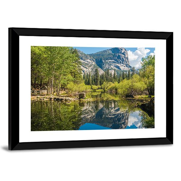 Half Dome Reflecting In Mirror Lake Canvas Wall Art-3 Horizontal-Gallery Wrap-25" x 16"-Tiaracle