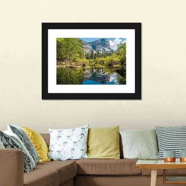 Half Dome Reflecting In Mirror Lake Canvas Wall Art-3 Horizontal-Gallery Wrap-25" x 16"-Tiaracle