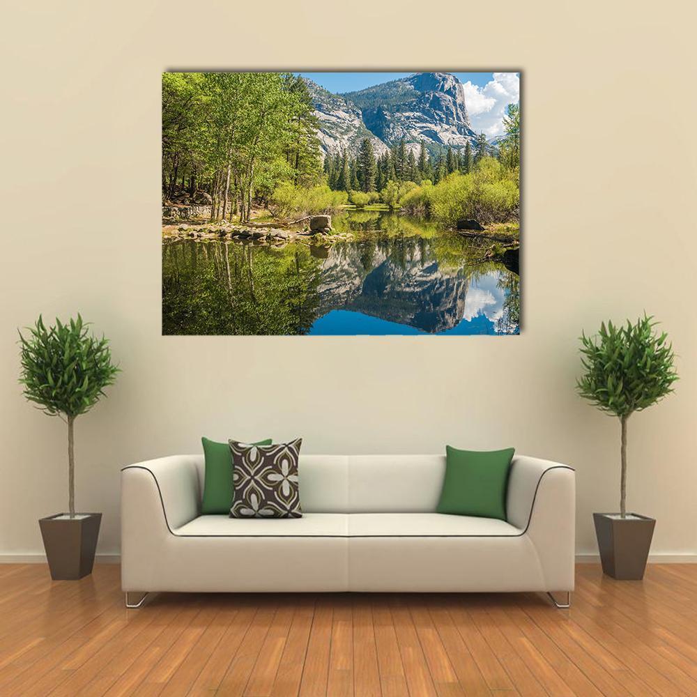 Half Dome Reflecting In Mirror Lake Canvas Wall Art-1 Piece-Gallery Wrap-48" x 32"-Tiaracle