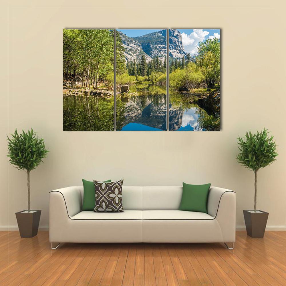 Half Dome Reflecting In Mirror Lake Canvas Wall Art-3 Horizontal-Gallery Wrap-37" x 24"-Tiaracle