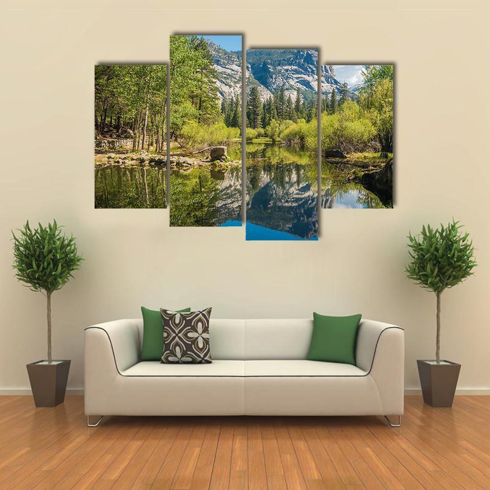 Half Dome Reflecting In Mirror Lake Canvas Wall Art-4 Pop-Gallery Wrap-50" x 32"-Tiaracle