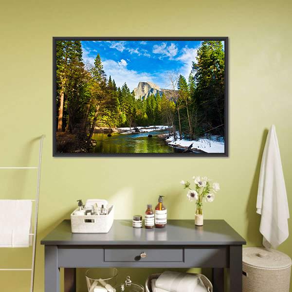Half Dome Rock From Lake Canvas Wall Art-1 Piece-Floating Frame-24" x 16"-Tiaracle