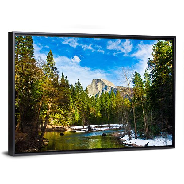 Half Dome Rock From Lake Canvas Wall Art-3 Horizontal-Gallery Wrap-25" x 16"-Tiaracle
