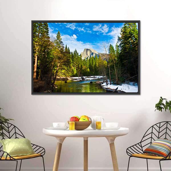 Half Dome Rock From Lake Canvas Wall Art-5 Horizontal-Gallery Wrap-22" x 12"-Tiaracle