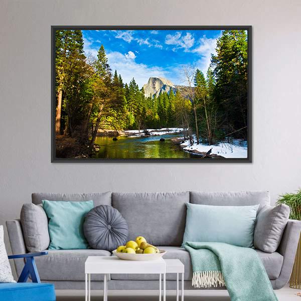Half Dome Rock From Lake Canvas Wall Art-3 Horizontal-Gallery Wrap-25" x 16"-Tiaracle
