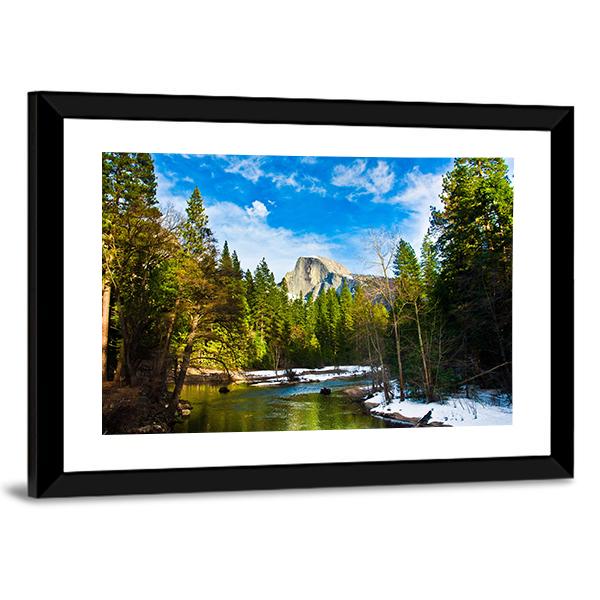 Half Dome Rock From Lake Canvas Wall Art-5 Horizontal-Gallery Wrap-22" x 12"-Tiaracle