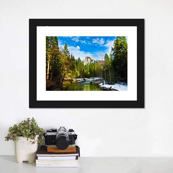 Half Dome Rock From Lake Canvas Wall Art-1 Piece-Framed Print-20" x 16"-Tiaracle