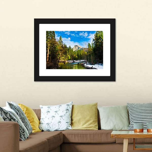 Half Dome Rock From Lake Canvas Wall Art-5 Horizontal-Gallery Wrap-22" x 12"-Tiaracle