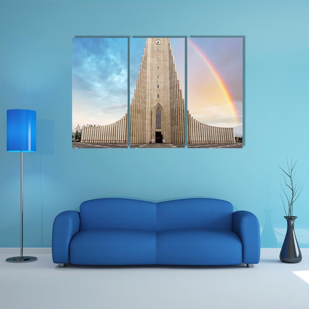 Hallgrimskirkja Cathedral Canvas Wall Art-3 Horizontal-Gallery Wrap-37" x 24"-Tiaracle