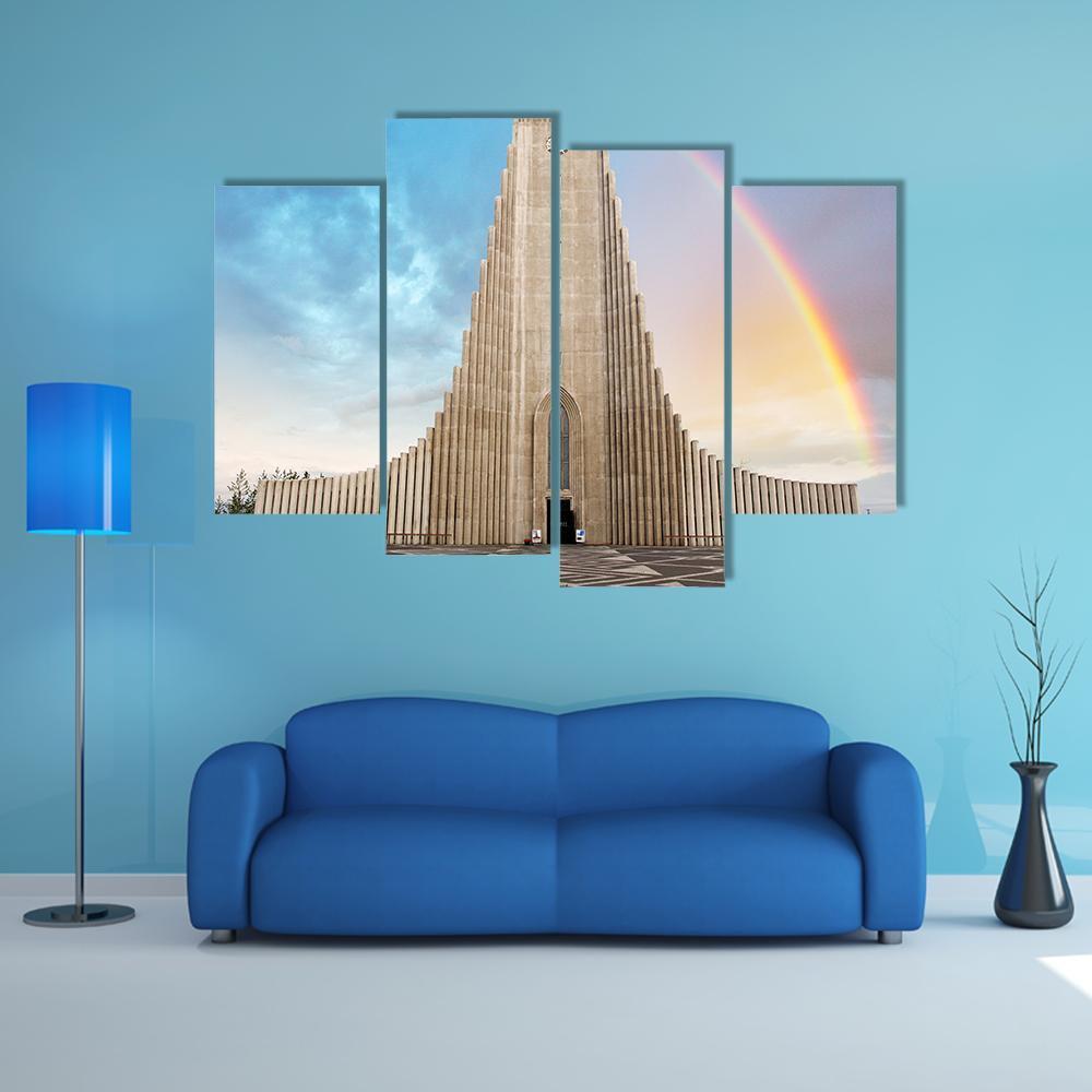 Hallgrimskirkja Cathedral Canvas Wall Art-4 Pop-Gallery Wrap-50" x 32"-Tiaracle