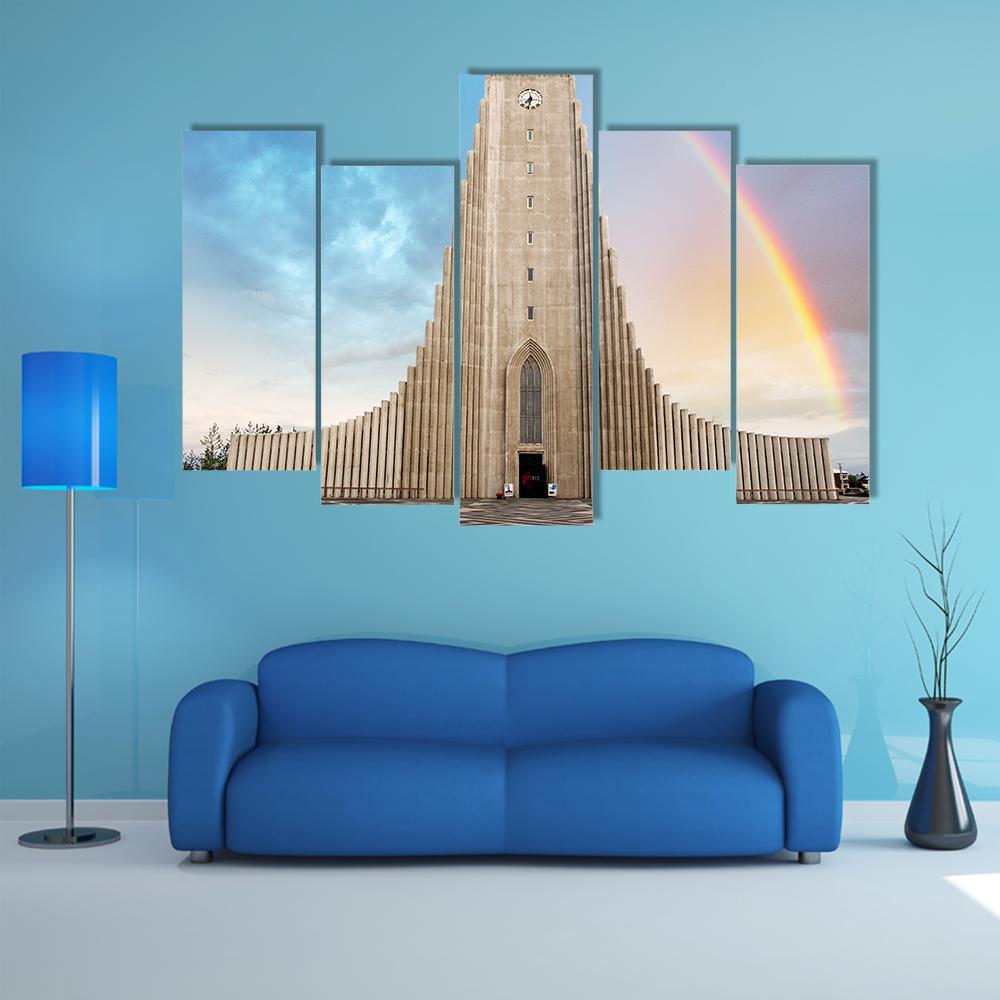 Hallgrimskirkja Cathedral Canvas Wall Art-5 Pop-Gallery Wrap-47" x 32"-Tiaracle