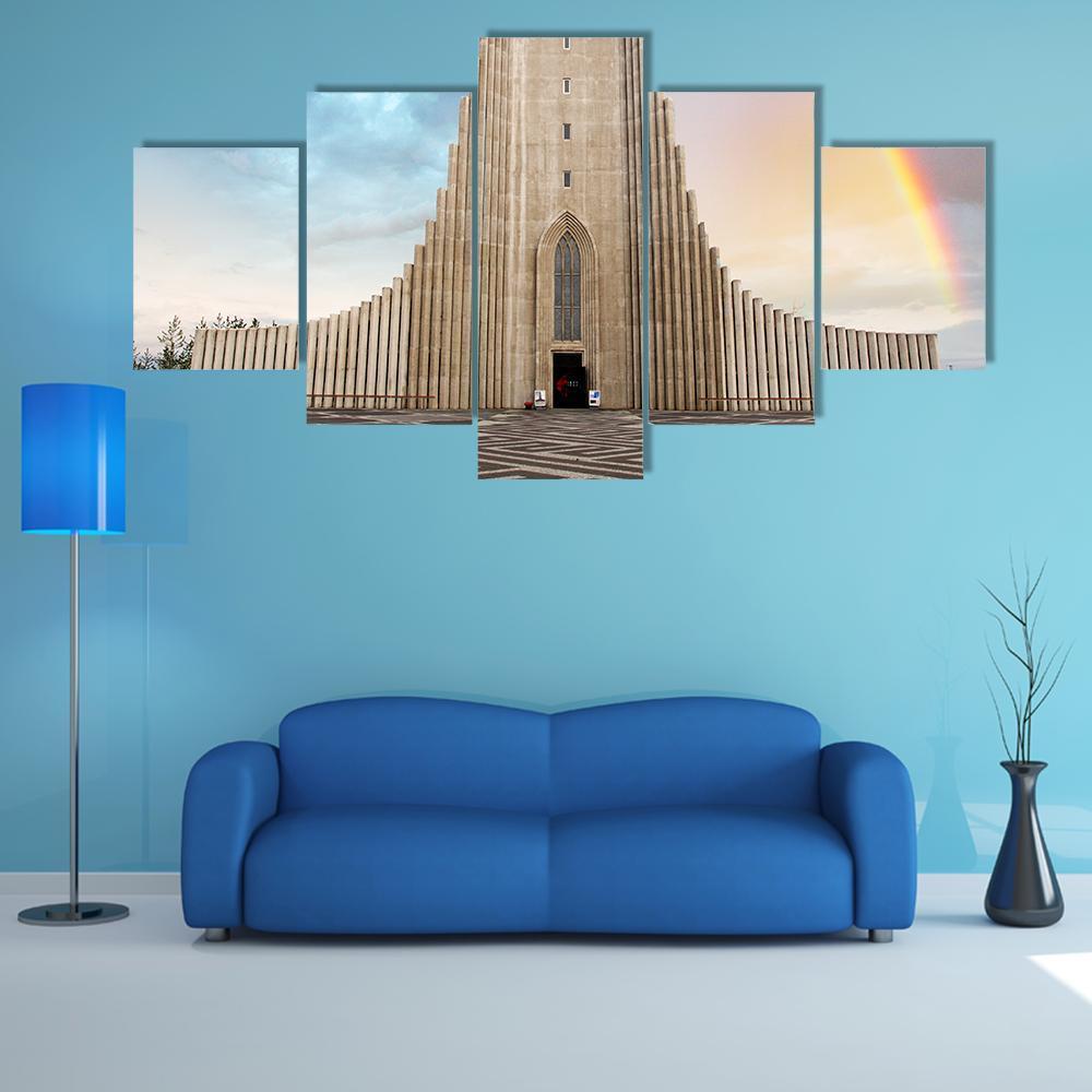 Hallgrimskirkja Cathedral Canvas Wall Art-5 Star-Gallery Wrap-62" x 32"-Tiaracle