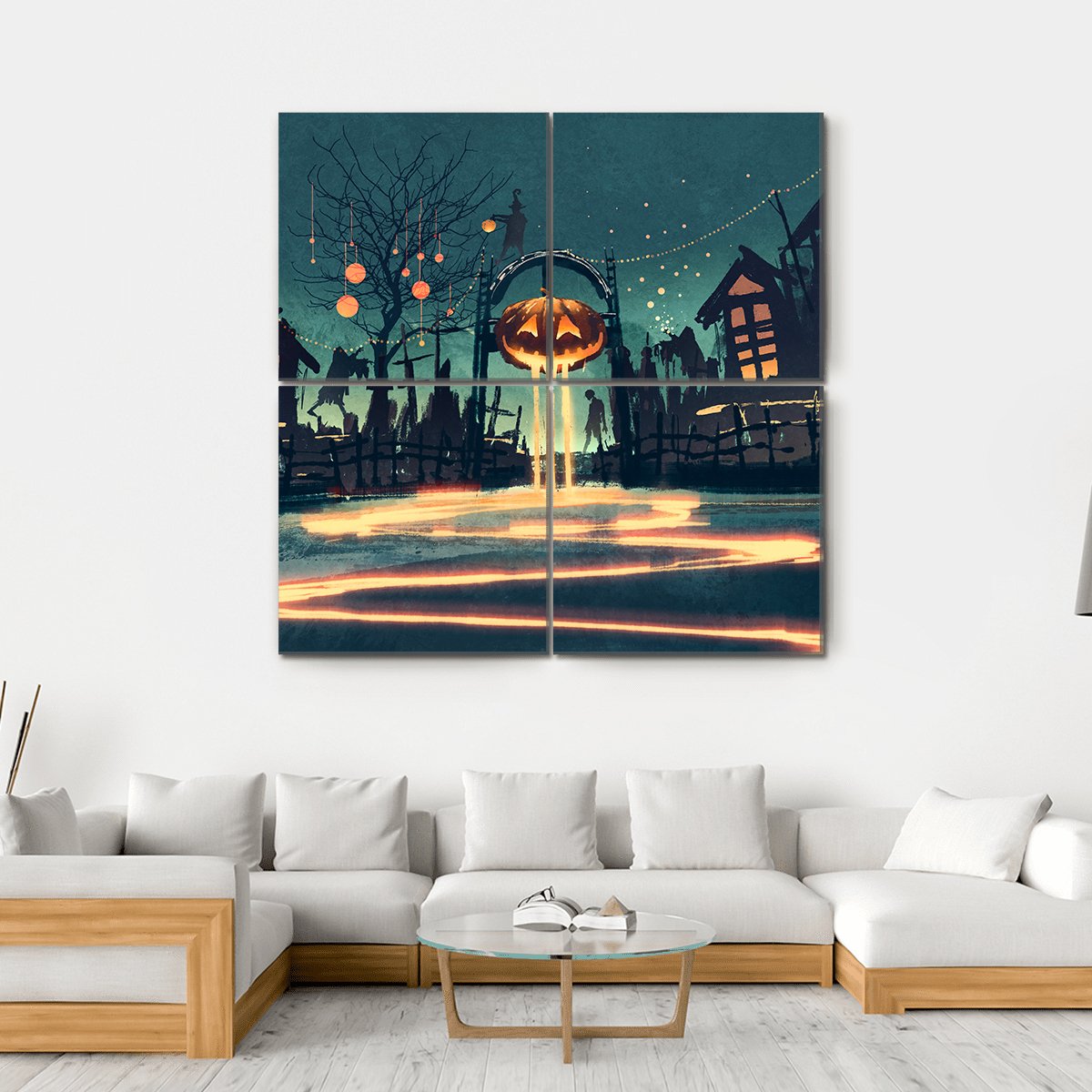 Halloween Night Canvas Wall Art-4 Square-Gallery Wrap-17" x 17"-Tiaracle