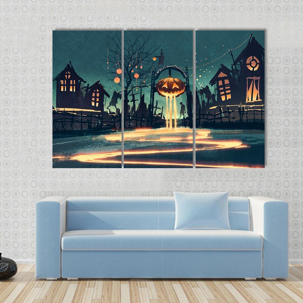 Halloween Night Canvas Wall Art-3 Horizontal-Gallery Wrap-37&quot; x 24&quot;-Tiaracle