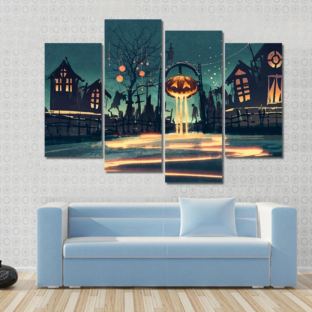 Halloween Night Canvas Wall Art-4 Pop-Gallery Wrap-50&quot; x 32&quot;-Tiaracle