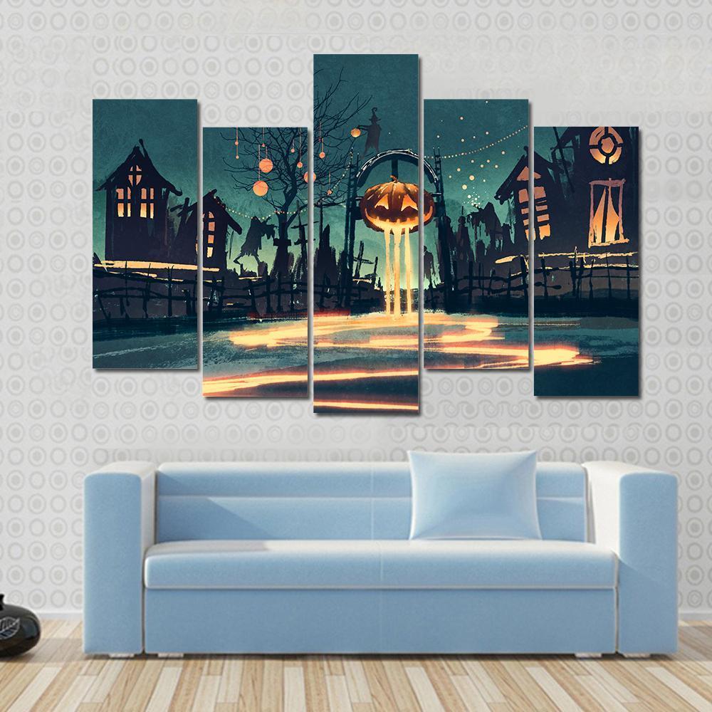 Halloween Night Canvas Wall Art-5 Pop-Gallery Wrap-47&quot; x 32&quot;-Tiaracle