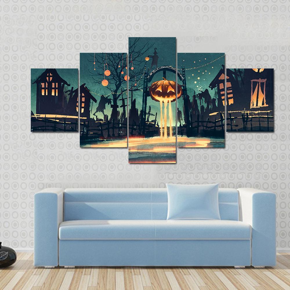 Halloween Night Canvas Wall Art-5 Star-Gallery Wrap-62&quot; x 32&quot;-Tiaracle