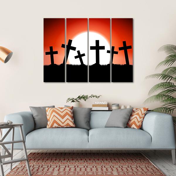 Halloween Theme Red Moon Canvas Wall Art-4 Horizontal-Gallery Wrap-34" x 24"-Tiaracle