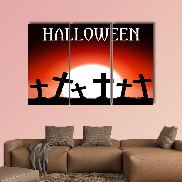 Halloween Theme Red Moon Canvas Wall Art-3 Horizontal-Gallery Wrap-37" x 24"-Tiaracle