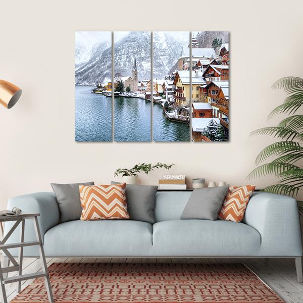 Hallstatt In Winter Austria Canvas Wall Art-4 Horizontal-Gallery Wrap-34" x 24"-Tiaracle
