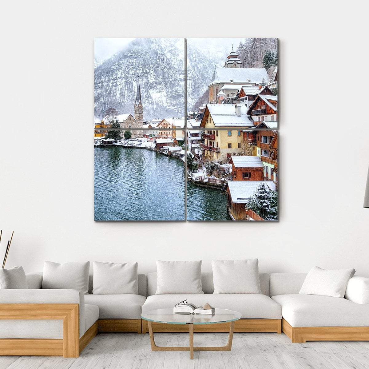 Hallstatt In Winter Austria Canvas Wall Art-4 Square-Gallery Wrap-17" x 17"-Tiaracle
