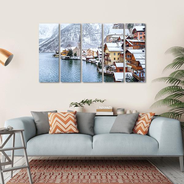 Hallstatt In Winter Austria Canvas Wall Art-5 Horizontal-Gallery Wrap-22" x 12"-Tiaracle