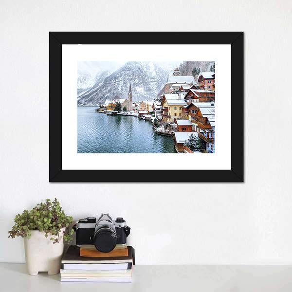 Hallstatt In Winter Austria Canvas Wall Art-1 Piece-Framed Print-20" x 16"-Tiaracle