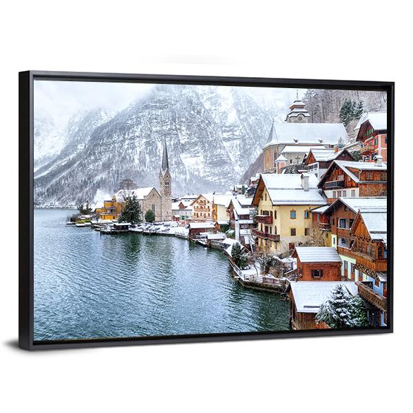 Hallstatt In Winter Austria Canvas Wall Art-3 Horizontal-Gallery Wrap-25" x 16"-Tiaracle