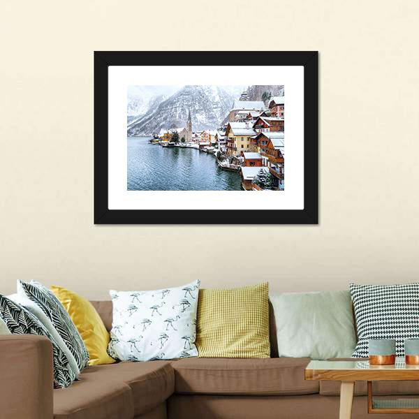 Hallstatt In Winter Austria Canvas Wall Art-3 Horizontal-Gallery Wrap-25" x 16"-Tiaracle