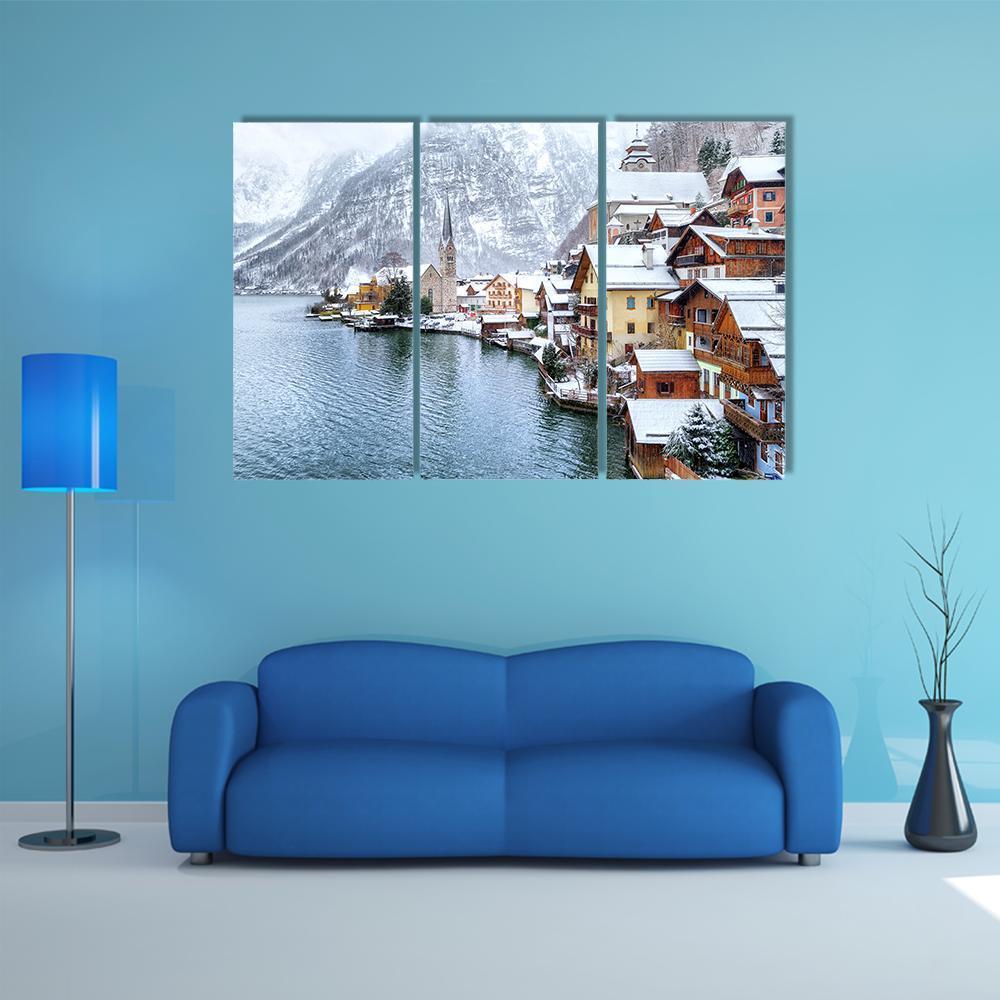 Hallstatt In Winter Austria Canvas Wall Art-3 Horizontal-Gallery Wrap-37" x 24"-Tiaracle