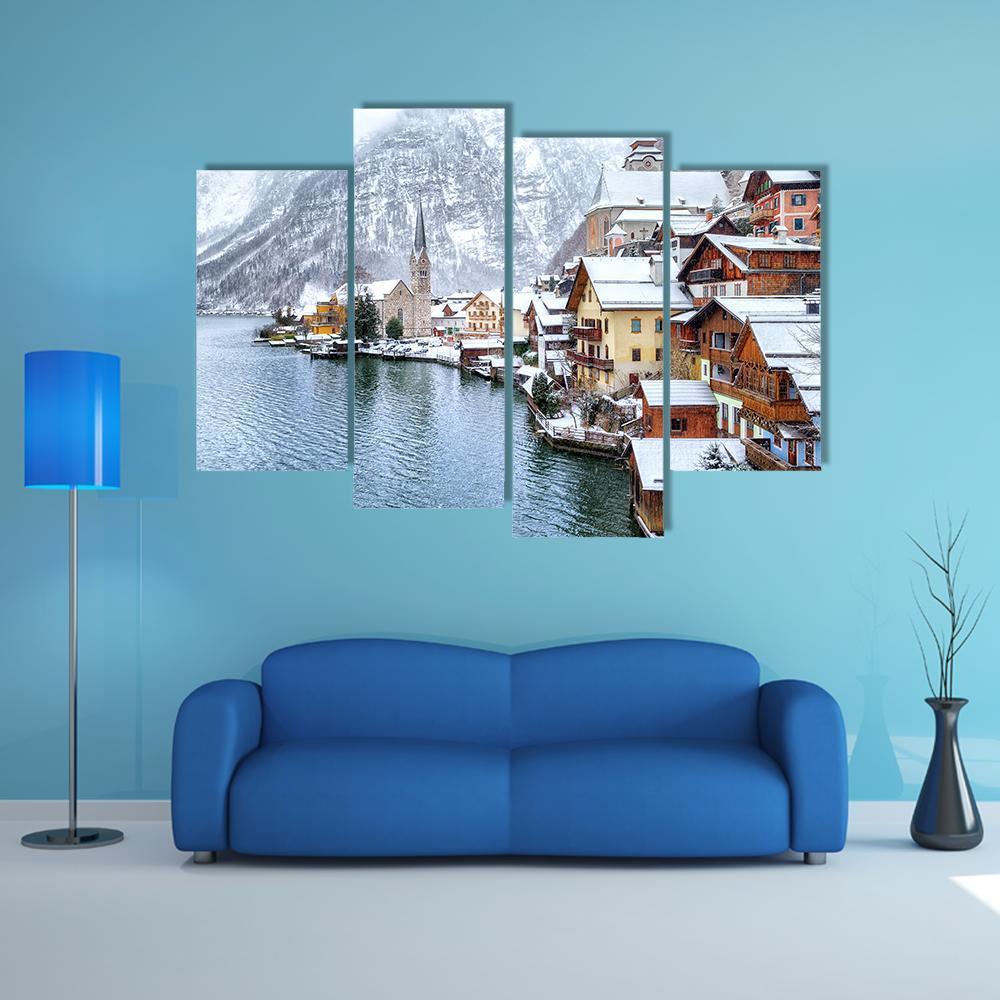 Hallstatt In Winter Austria Canvas Wall Art-4 Pop-Gallery Wrap-50" x 32"-Tiaracle