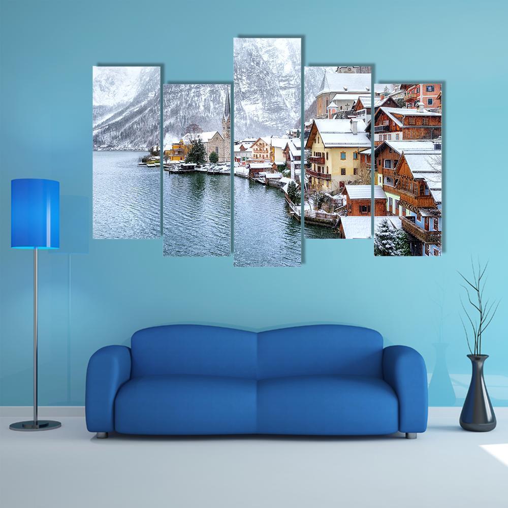 Hallstatt In Winter Austria Canvas Wall Art-5 Pop-Gallery Wrap-47" x 32"-Tiaracle