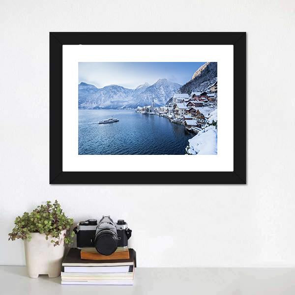 Hallstatt Lake In Winter Canvas Wall Art-1 Piece-Framed Print-20" x 16"-Tiaracle