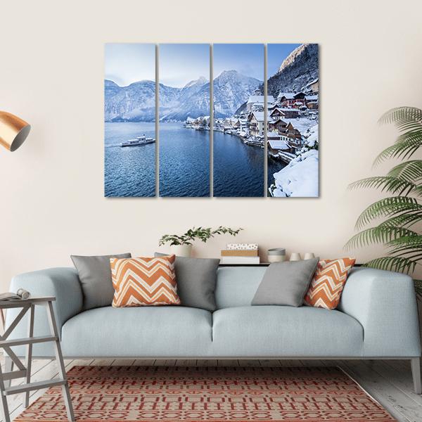 Hallstatt Lake In Winter Canvas Wall Art-4 Horizontal-Gallery Wrap-34" x 24"-Tiaracle