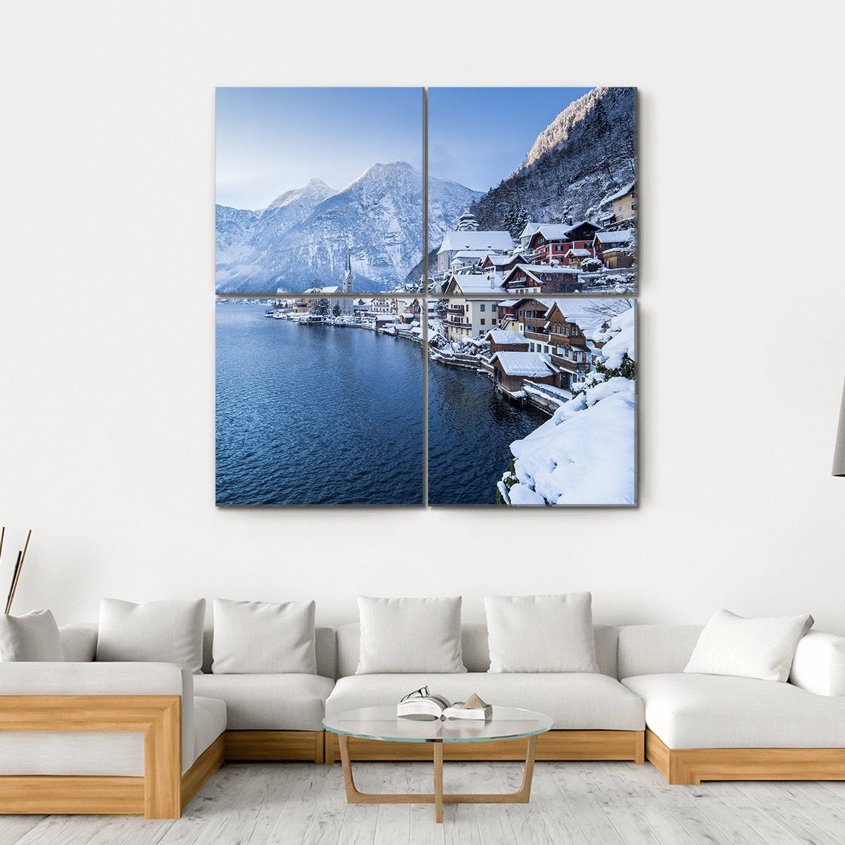 Hallstatt Lake In Winter Canvas Wall Art-4 Square-Gallery Wrap-17" x 17"-Tiaracle