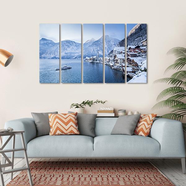 Hallstatt Lake In Winter Canvas Wall Art-5 Horizontal-Gallery Wrap-22" x 12"-Tiaracle