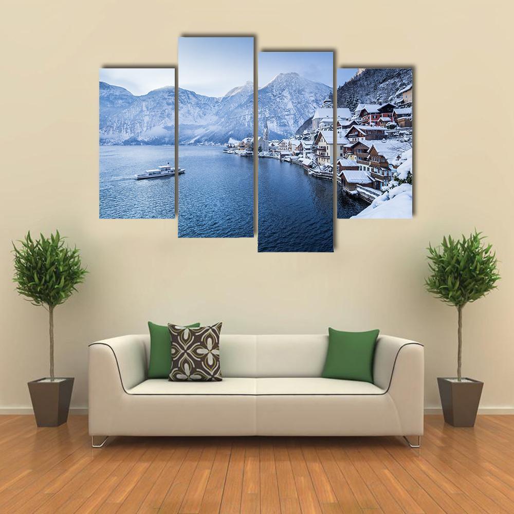 Hallstatt Lake In Winter Canvas Wall Art-4 Pop-Gallery Wrap-50" x 32"-Tiaracle