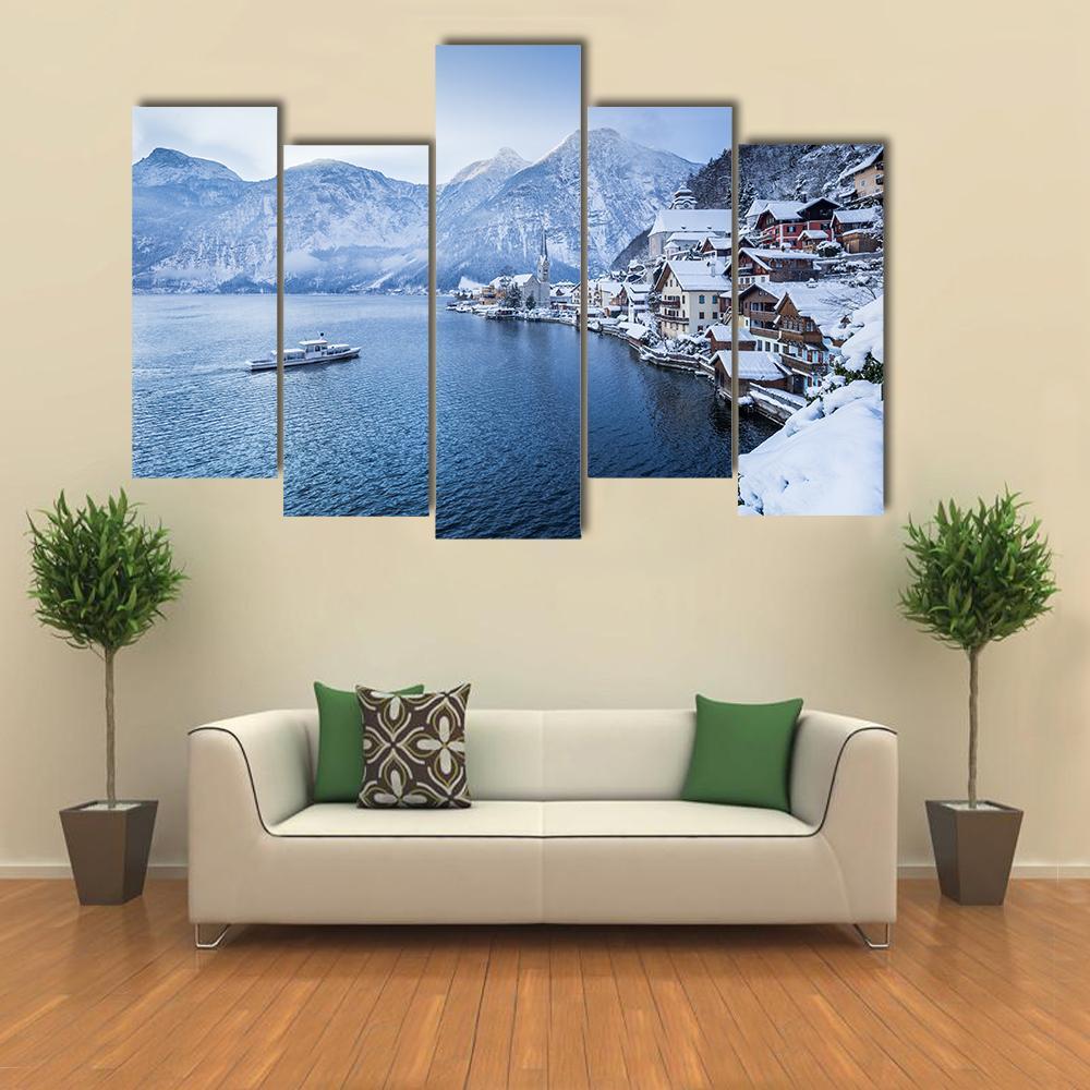 Hallstatt Lake In Winter Canvas Wall Art-5 Pop-Gallery Wrap-47" x 32"-Tiaracle