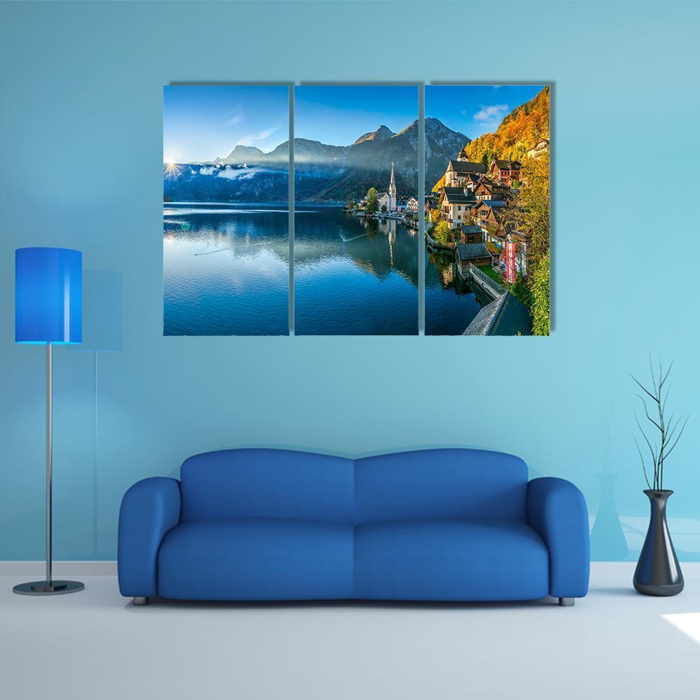 Hallstatt Mountain Village Canvas Wall Art-3 Horizontal-Gallery Wrap-37" x 24"-Tiaracle