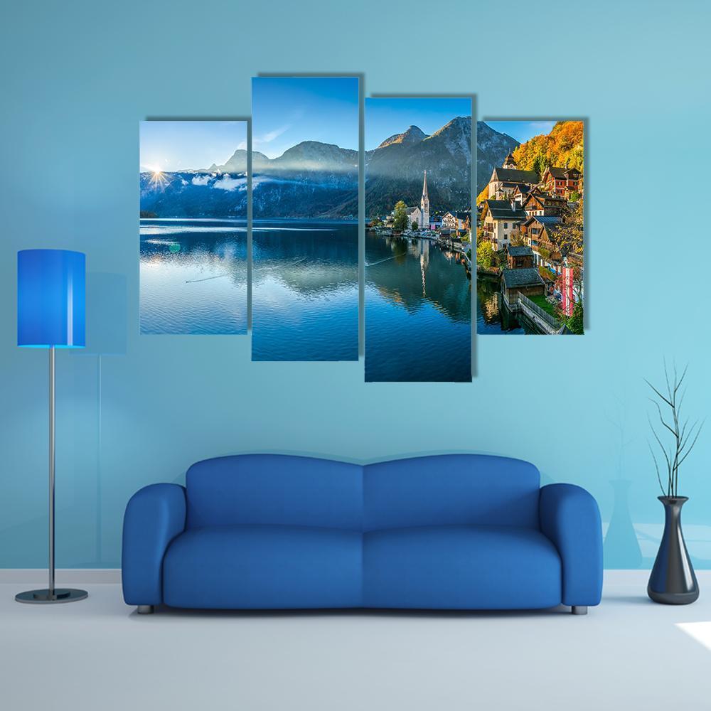 Hallstatt Mountain Village Canvas Wall Art-4 Pop-Gallery Wrap-50" x 32"-Tiaracle